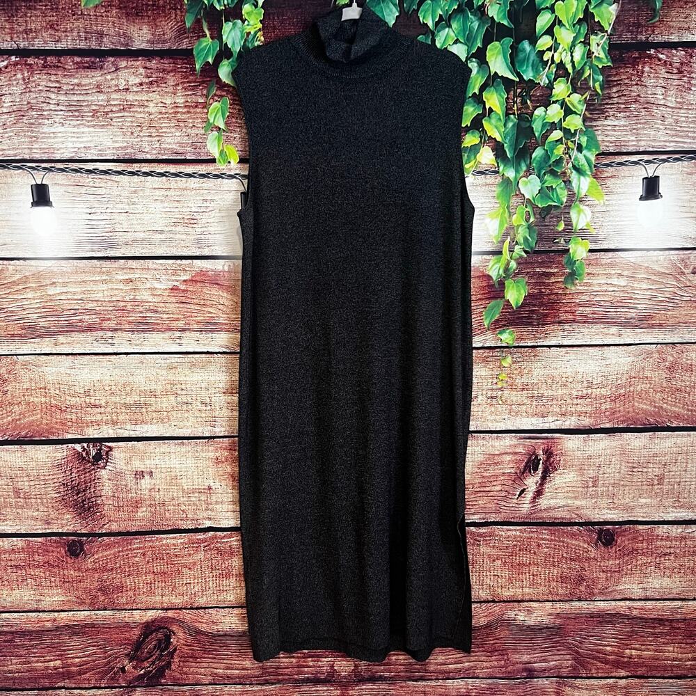 Vintage 90s Y2K Maxi Dress Gray Sleeveless Stretch Knit Turtleneck Sweater Sz 2X